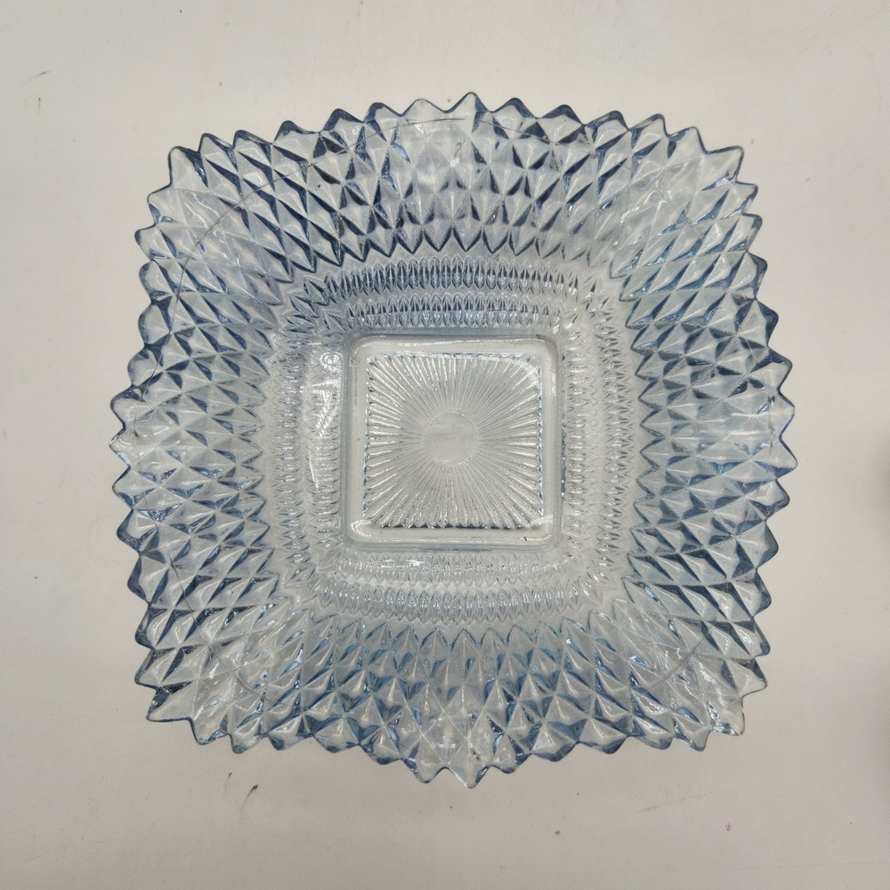 Vintage Indiana Glass Ice Blue Diamond Point Sawtooth Ruffle Pressed Glass Dish - Picture 2 of 10